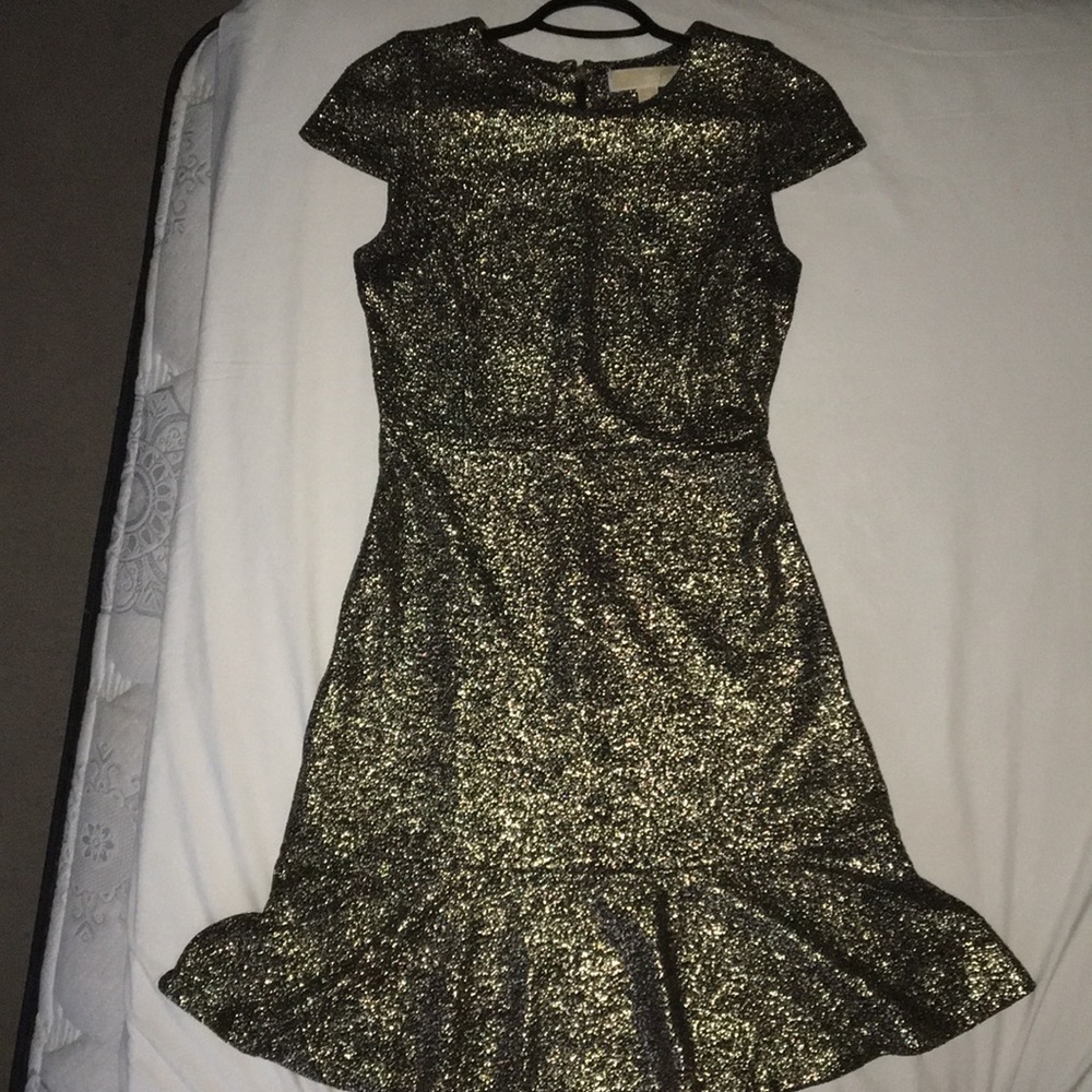 Michael Kors Gold-Black shiny mini dress